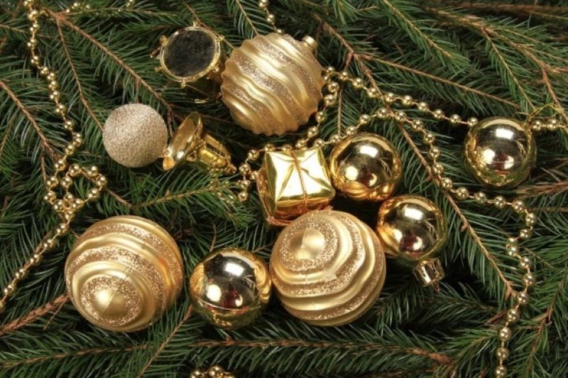 high-angle-shot-golden-baubles